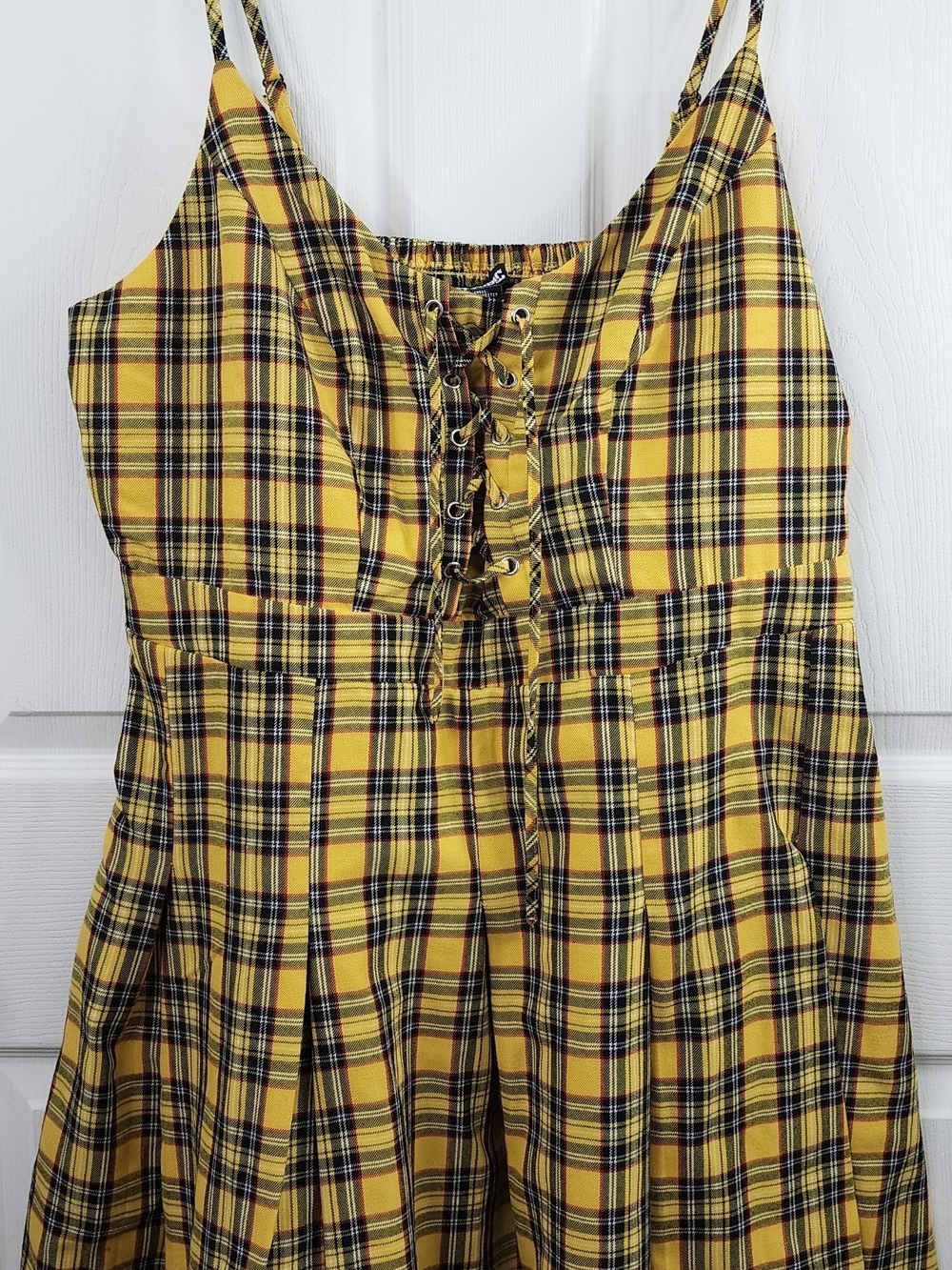 Hot Topic Yellow Plaid Lace-Up Mini Dress